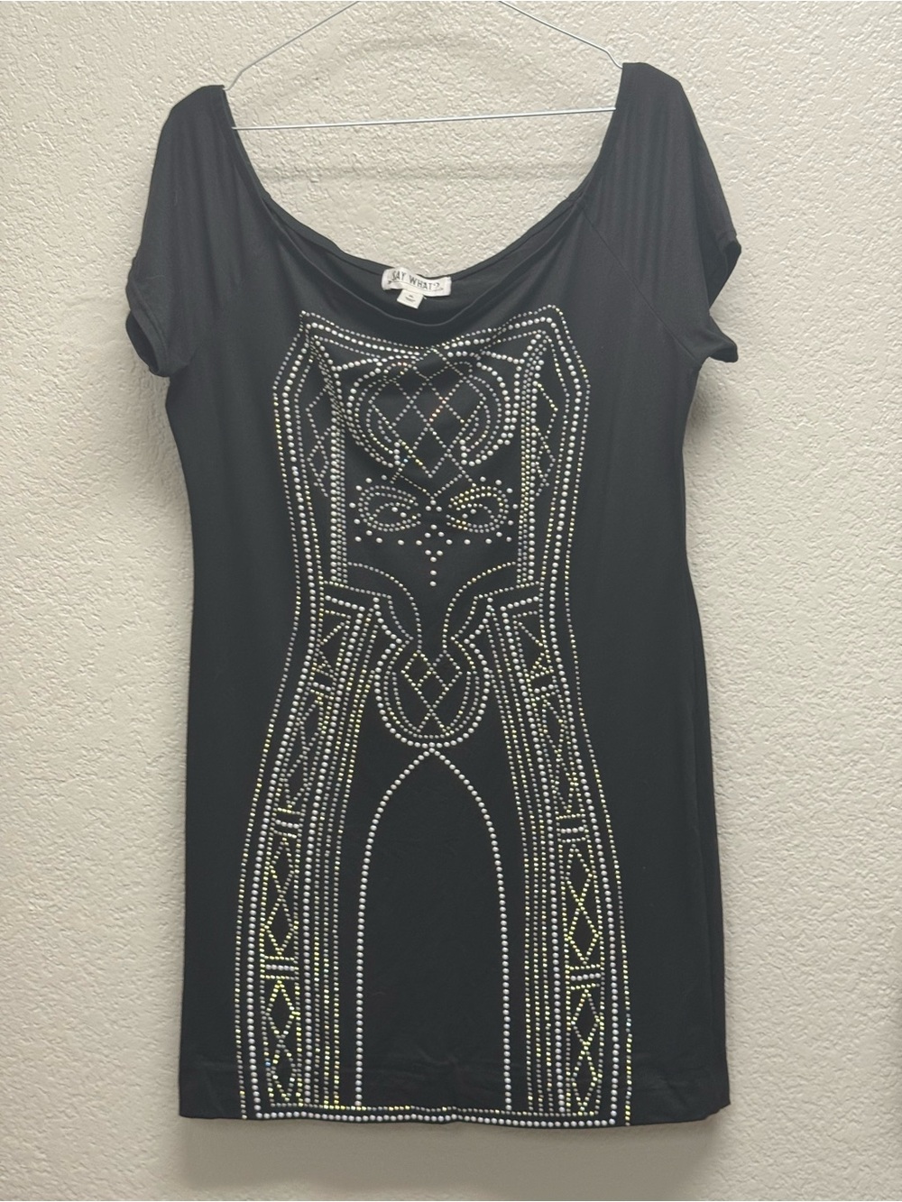 Black Embellished Short Sleeve Tunic Dress XL sequin pit 18-22, Length 33”